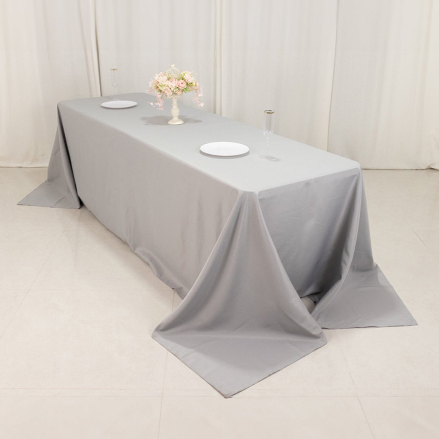 Premium Polyester 90"x156" Rectangle Tablecloth Silver - Seamless 220GSM Stain-Resistant Table Cover