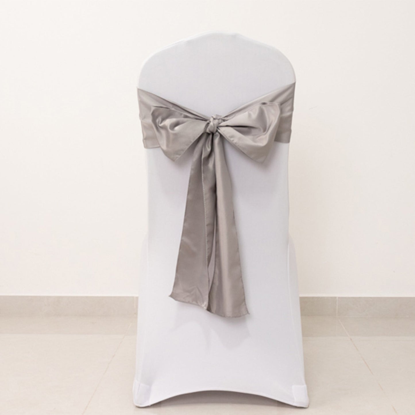 5 Pack Lamour Satin 6"x106" Chair Sashes Silver - Stylish Reusable Decorative Bows