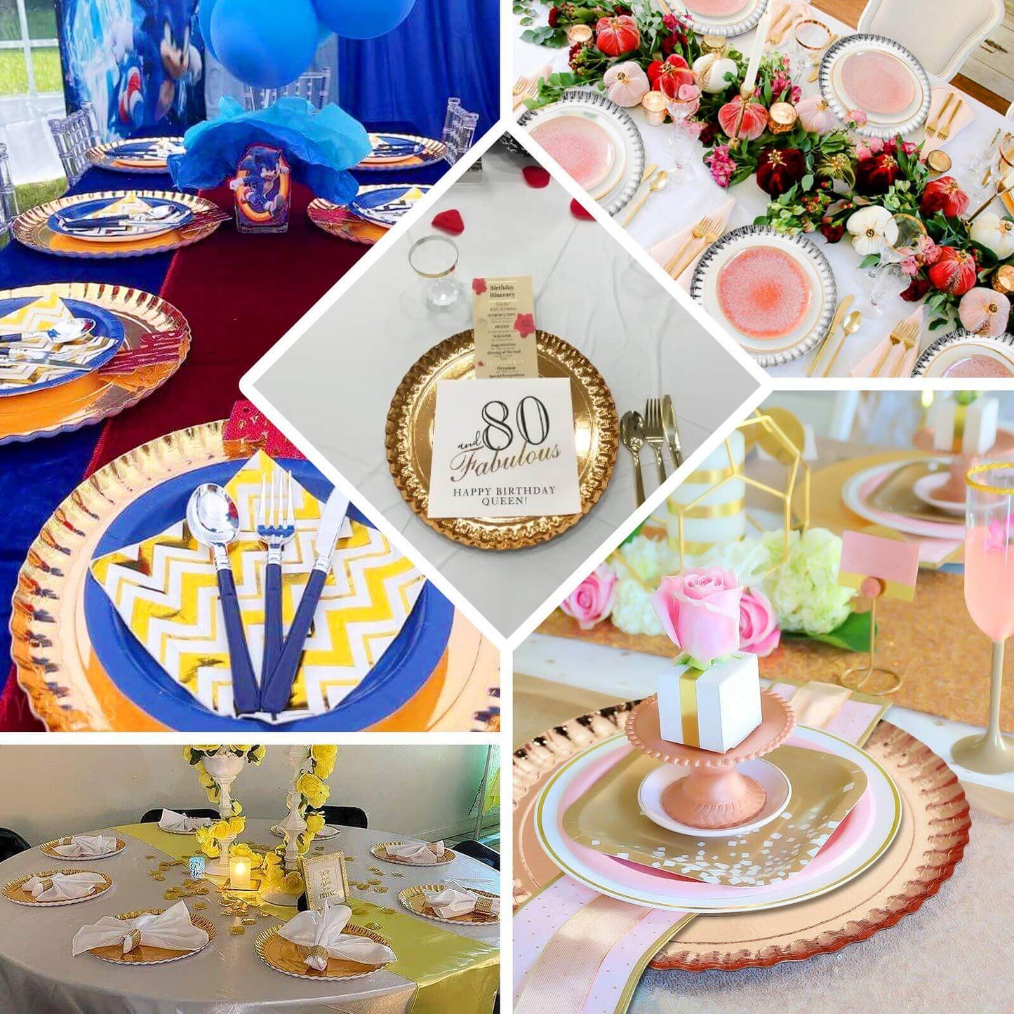 10-Pack Paper 13" Round Charger Plates in Silver with Scalloped Rims - Heavy Duty Disposable 1100GSM Serving Trays for Glam Events & Wedding Receptions