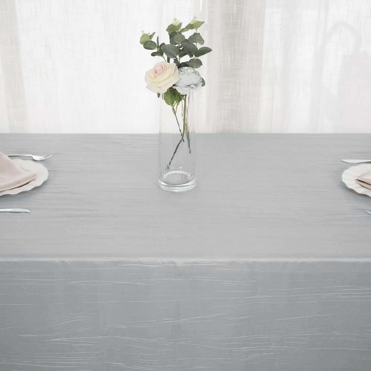 Taffeta 90"x156" Rectangle Tablecloth Silver - Accordion Crinkle Seamless Table Cover