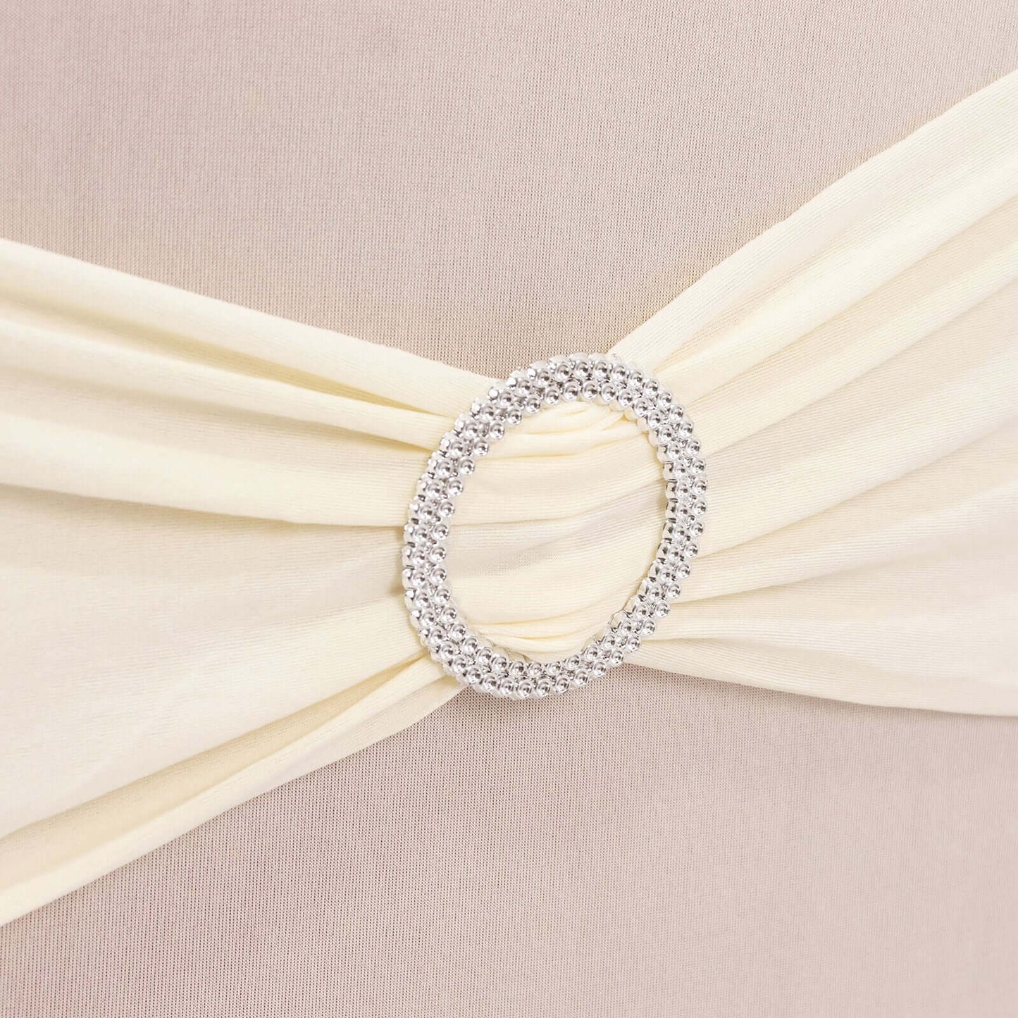 Spandex Chair Cover with Silver Rhinestone Buckled Sash Band Ivory - Stretch Fitted Slipcover