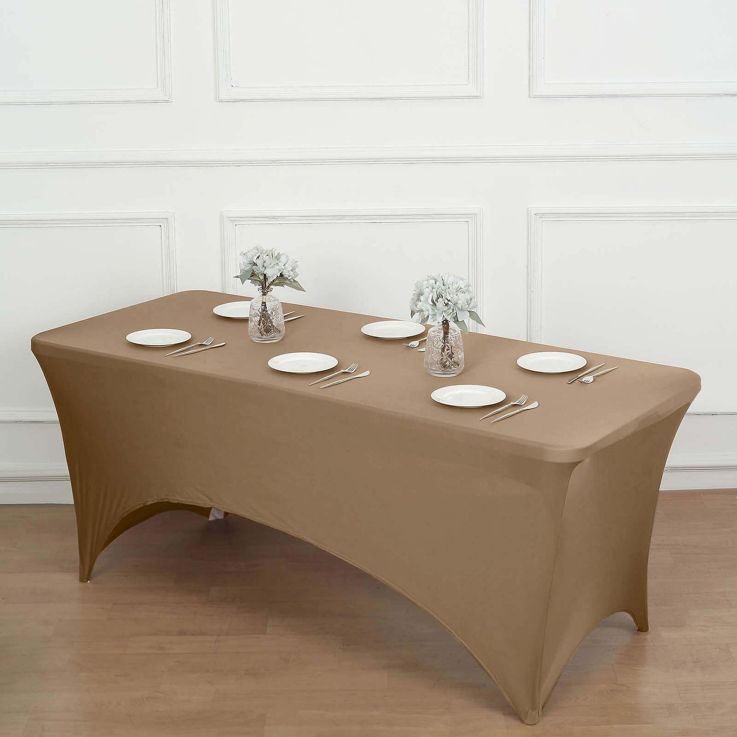 Stretch Spandex 96"x30" Rectangle Table Cover Taupe - Durable Form-Fitting Tablecloth