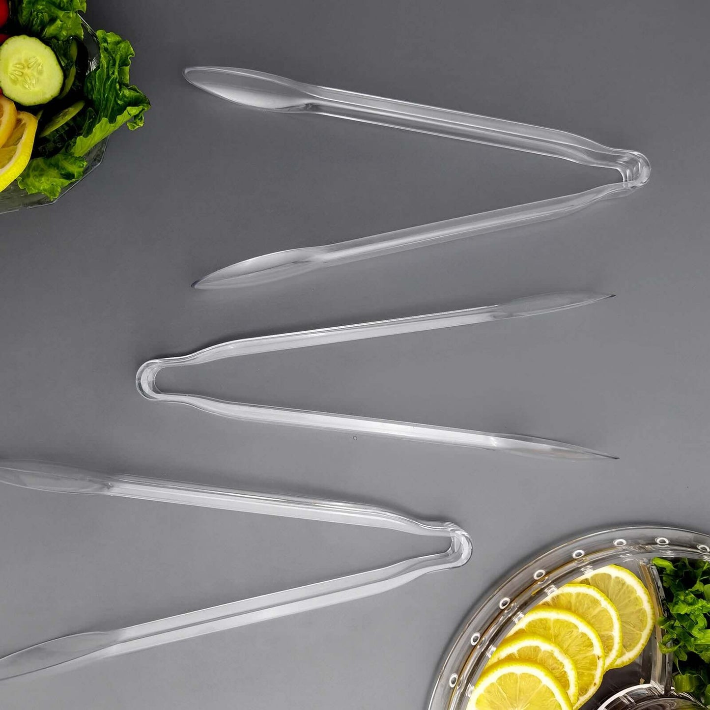 3-Pack Plastic Serving Tongs Clear - Durable Disposable Food Service Tongs for Salad Bars Dessert Tables Buffets 12"
