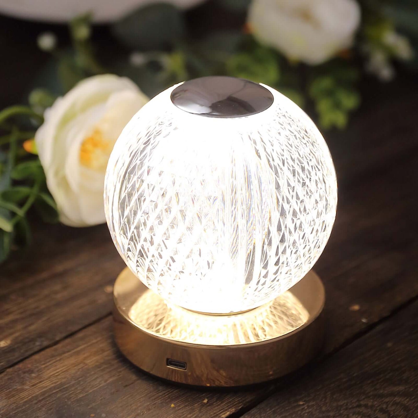 Acrylic LED Table Lamp Diamond Cut Ball Design Rechargeable - Dimmable Touch Control Decorative Night Light 5"