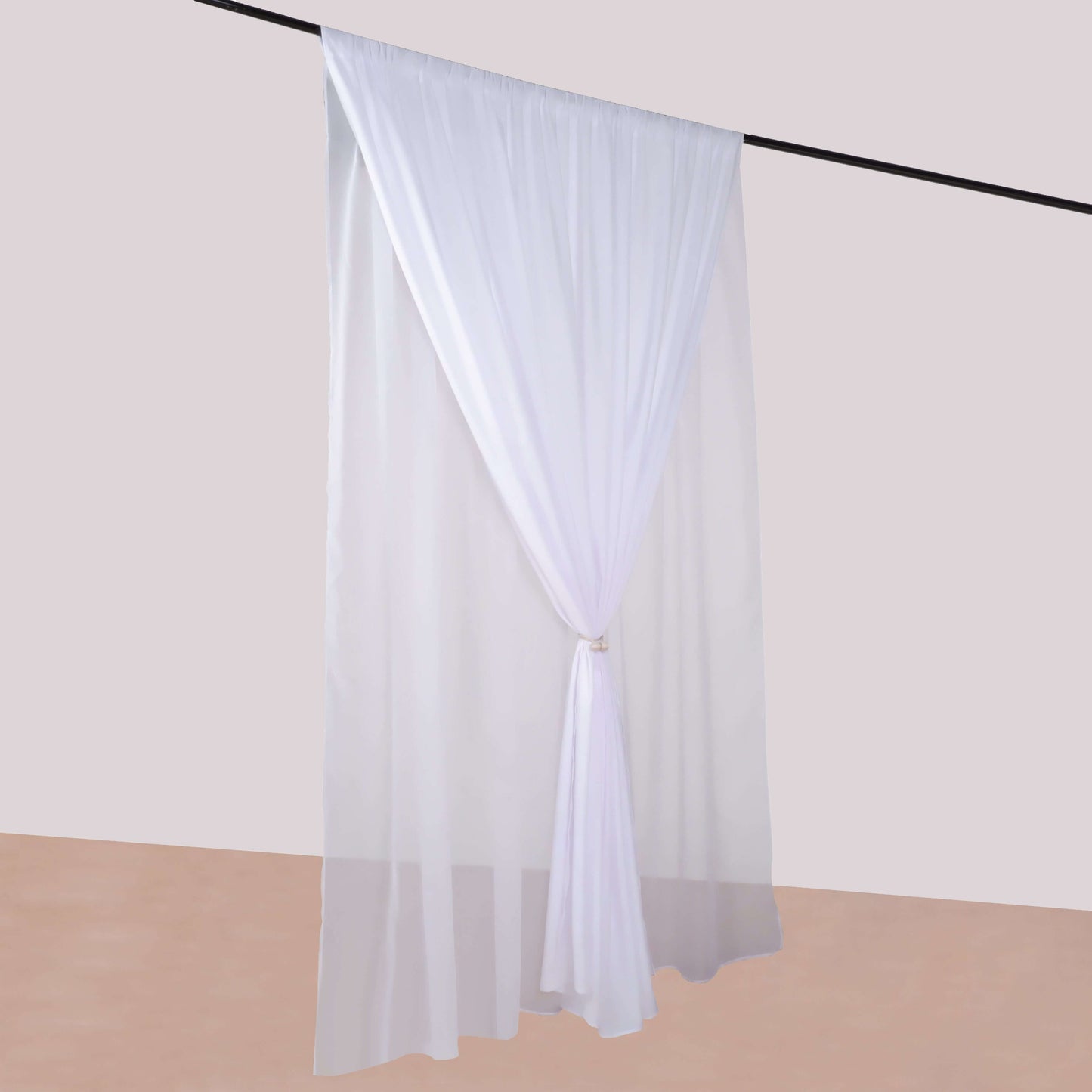 White Chiffon Polyester Event Curtain Drapes, Dual Layer Divider Backdrop Curtain Panels with Rod Pockets - 10ftx10ft