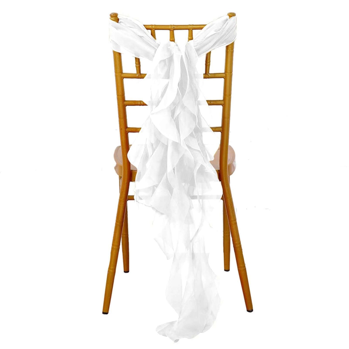 Chiffon Chair Sash with Curly Design White - Stylish Event Decor for Weddings & Gatherings
