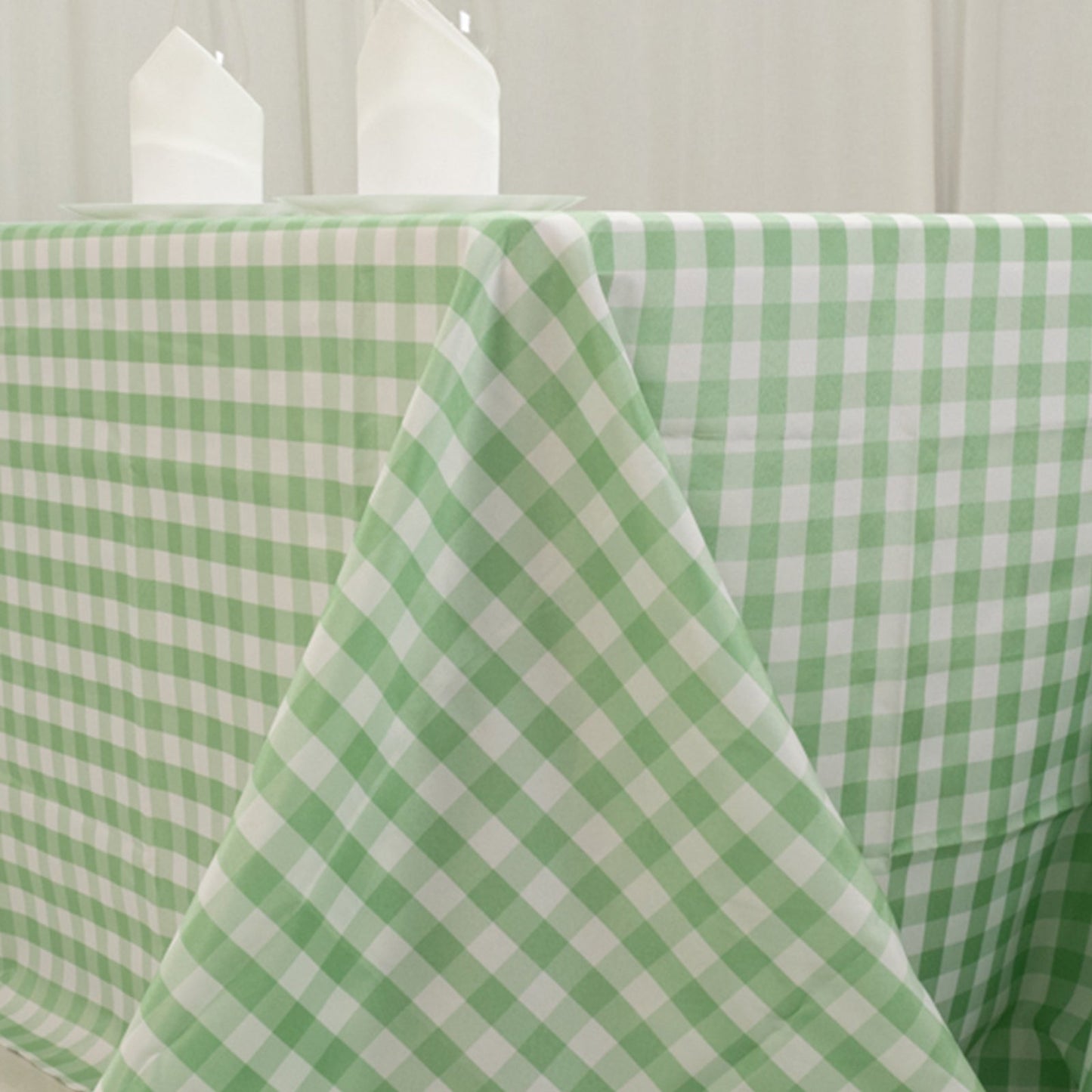 Polyester 90"x156" Rectangle Tablecloth White/Sage Green - Seamless Checkered Buffalo Plaid Table Cover