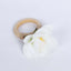 4 Pack White Silk Jasmine Flower Napkin Rings with Wooden Holder, Rustic Boho Serviette Buckles with Artificial Flowers
