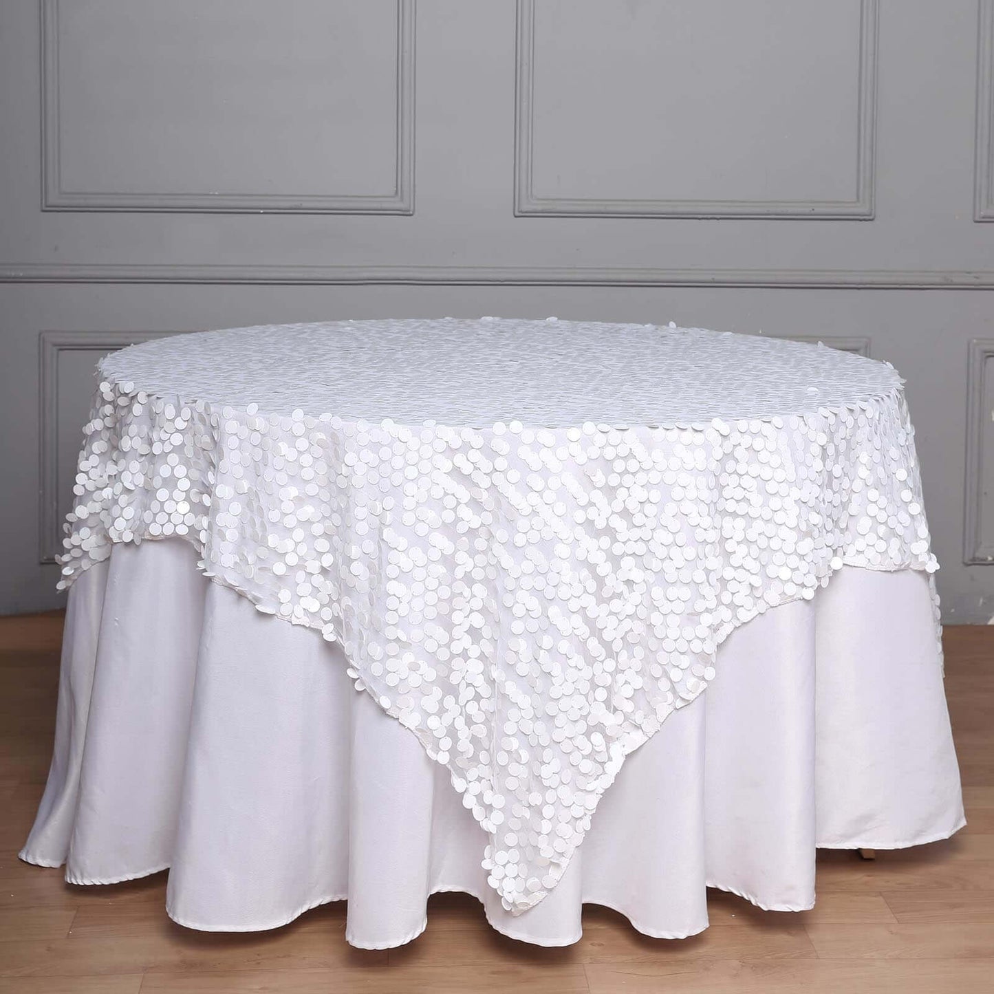 Sequin 72"x72" Table Overlay Square Tablecloth White - Big Payette Design for Classy Celebrations