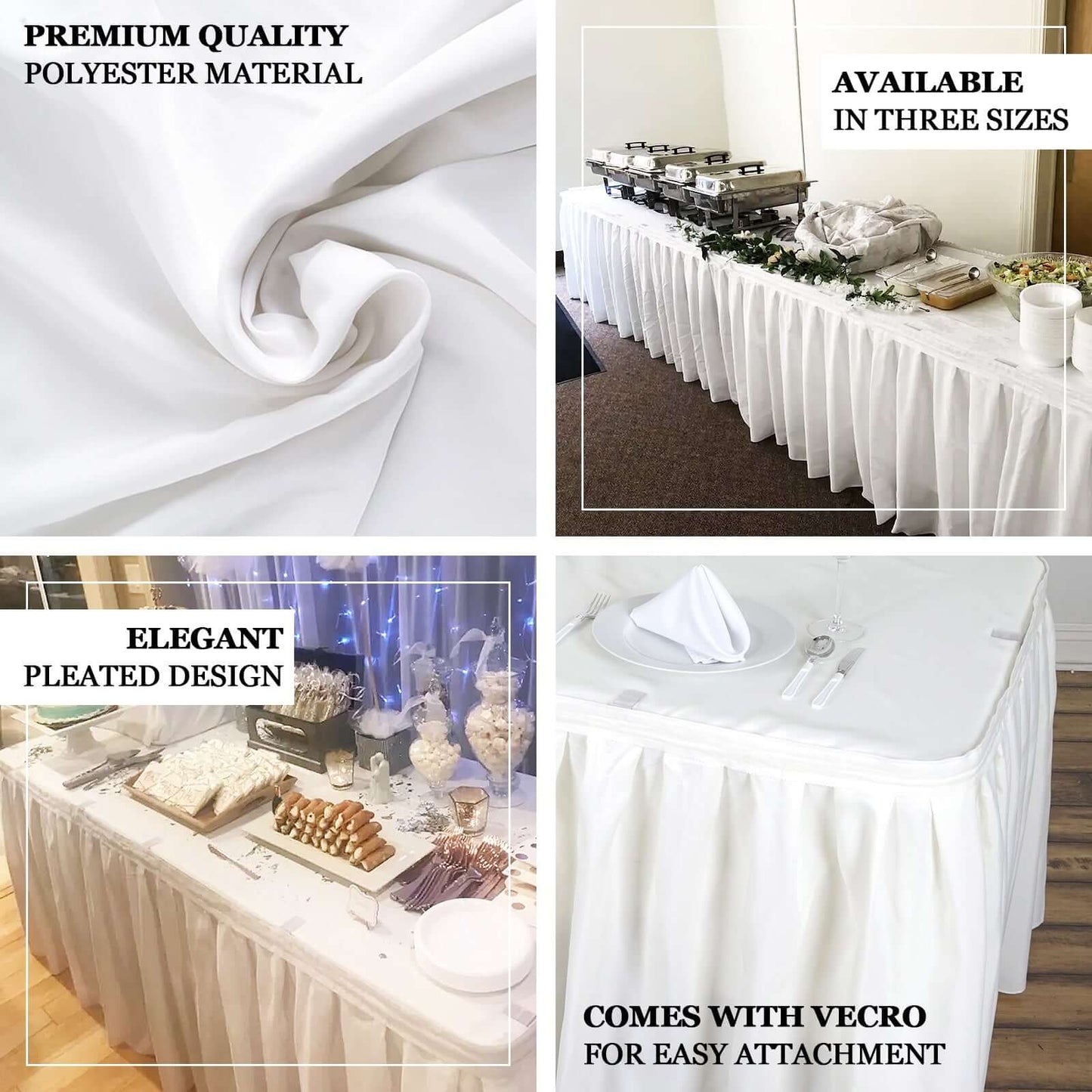 Polyester 17ft Table Skirt White - Classic Pleated Design for Weddings & Events