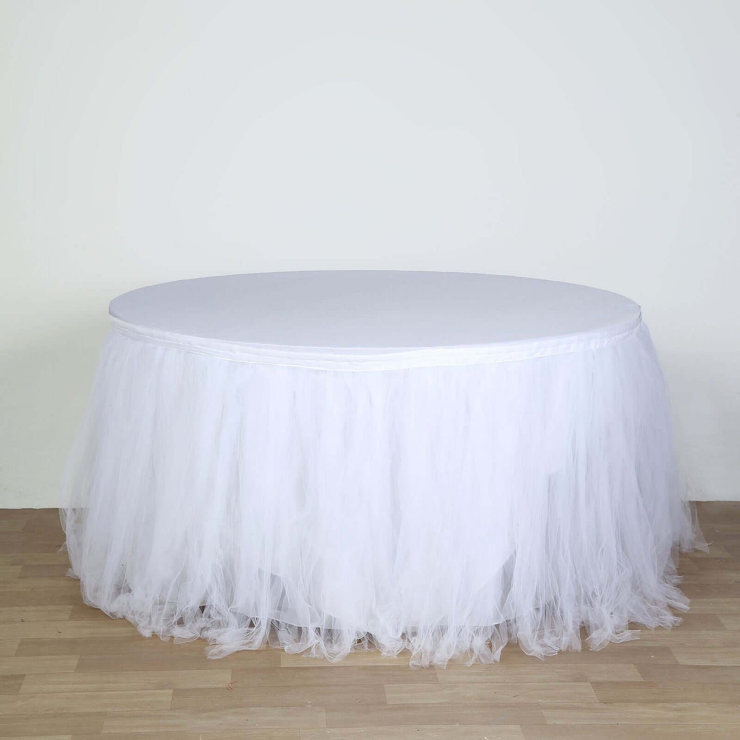 Tulle 17ft Table Skirt White - 4 Layer Pleated Tutu Chic & Soft Event Table Cover