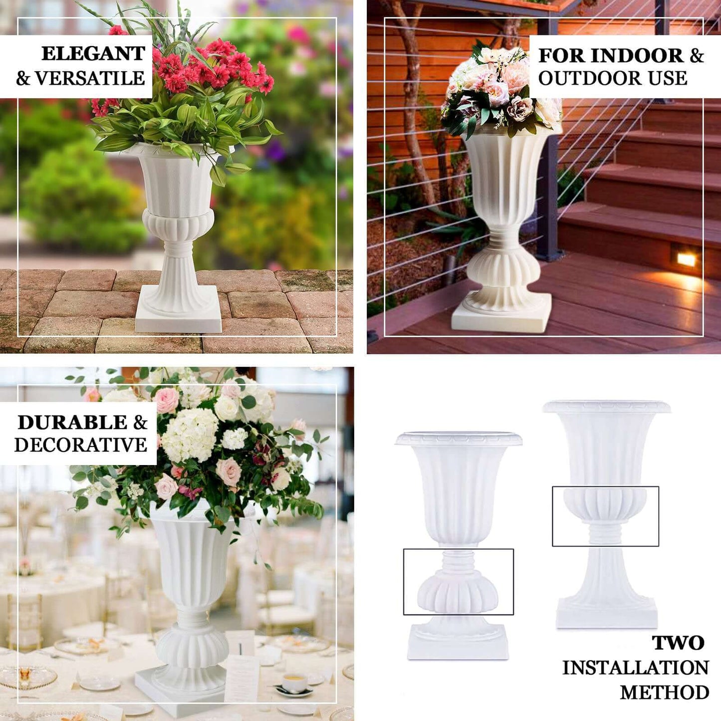 2 Pack 20" White Urn Planter, Floral Pedestal Flower Pot Plant Stand - PVC