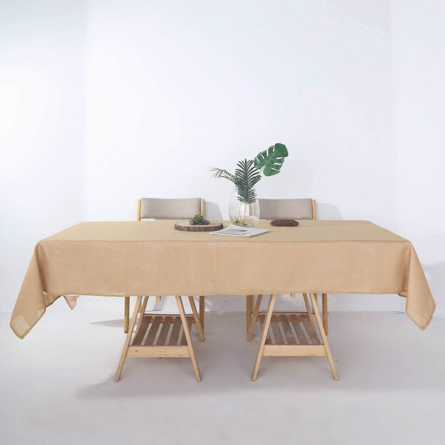 Faux Linen 60"x102" Rectangular Tablecloth Natural - Slubby Textured & Wrinkle Resistant Table Cover
