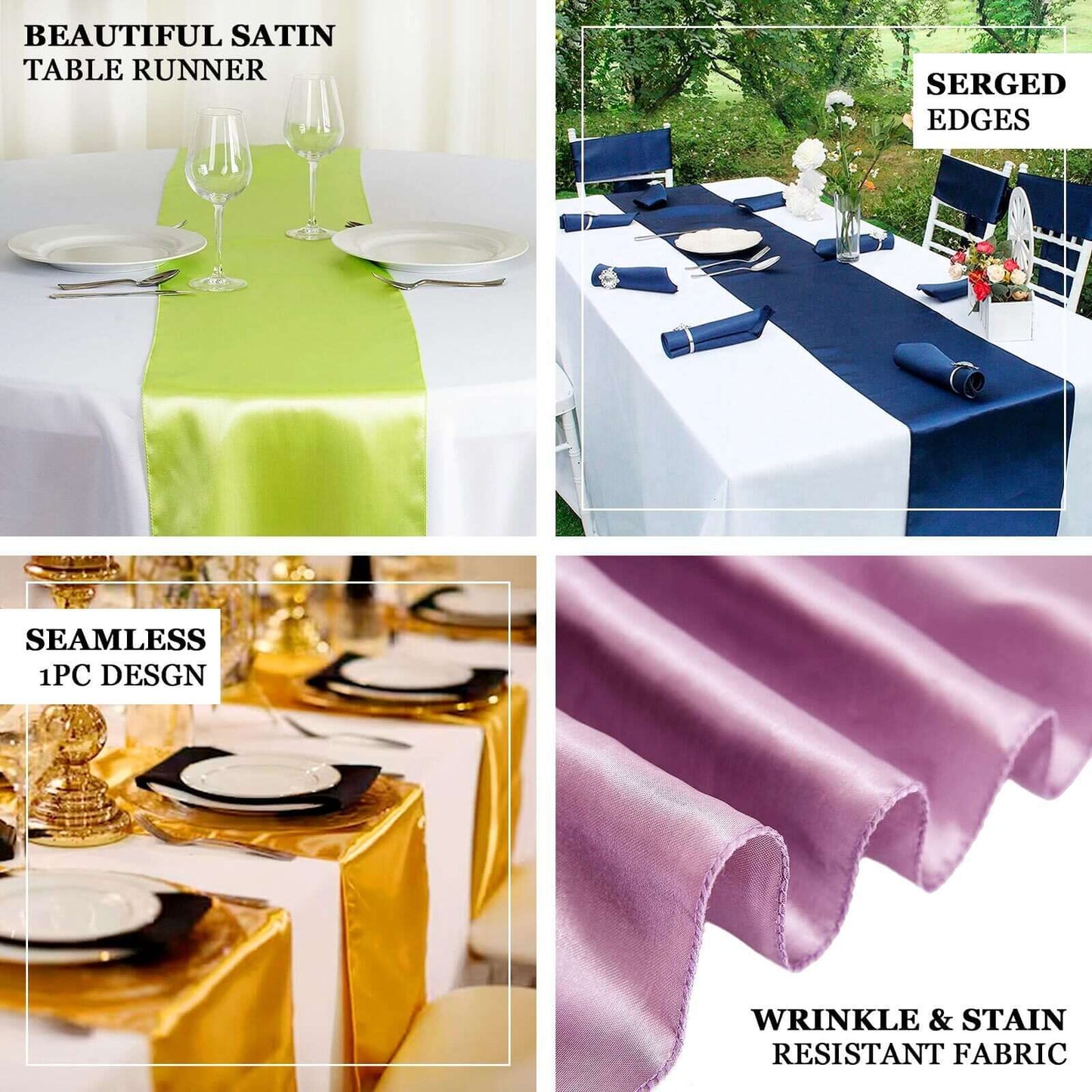 Satin 12"x108" Table Runner Yellow - Stylish Table Linen