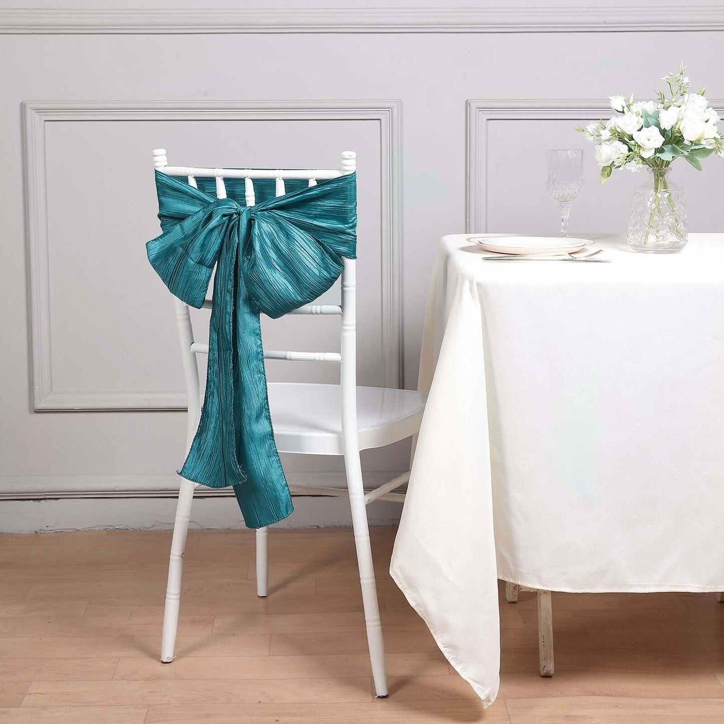 5 Pack Taffeta 6"x106" Chair Sashes Teal Accordion Crinkle Texture - Stylish Decor for Weddings & Gatherings