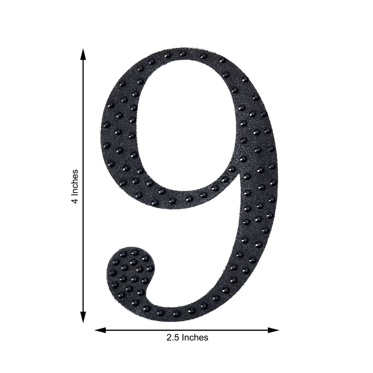 Decorative Rhinestone Number "9" Stickers, Glitter Adhesive Craft Numbers Black DIY Sparkle Embellishments 4"