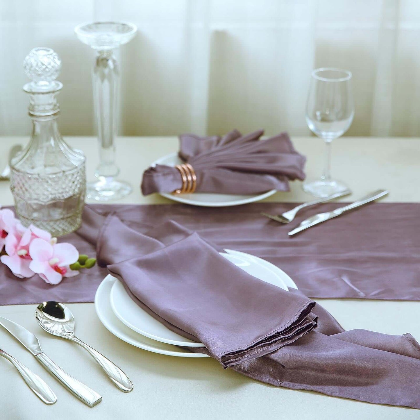 5 Pack Satin 20"x20" Napkins Violet Amethyst - Luxurious Shine & Smooth Dinner Napkins