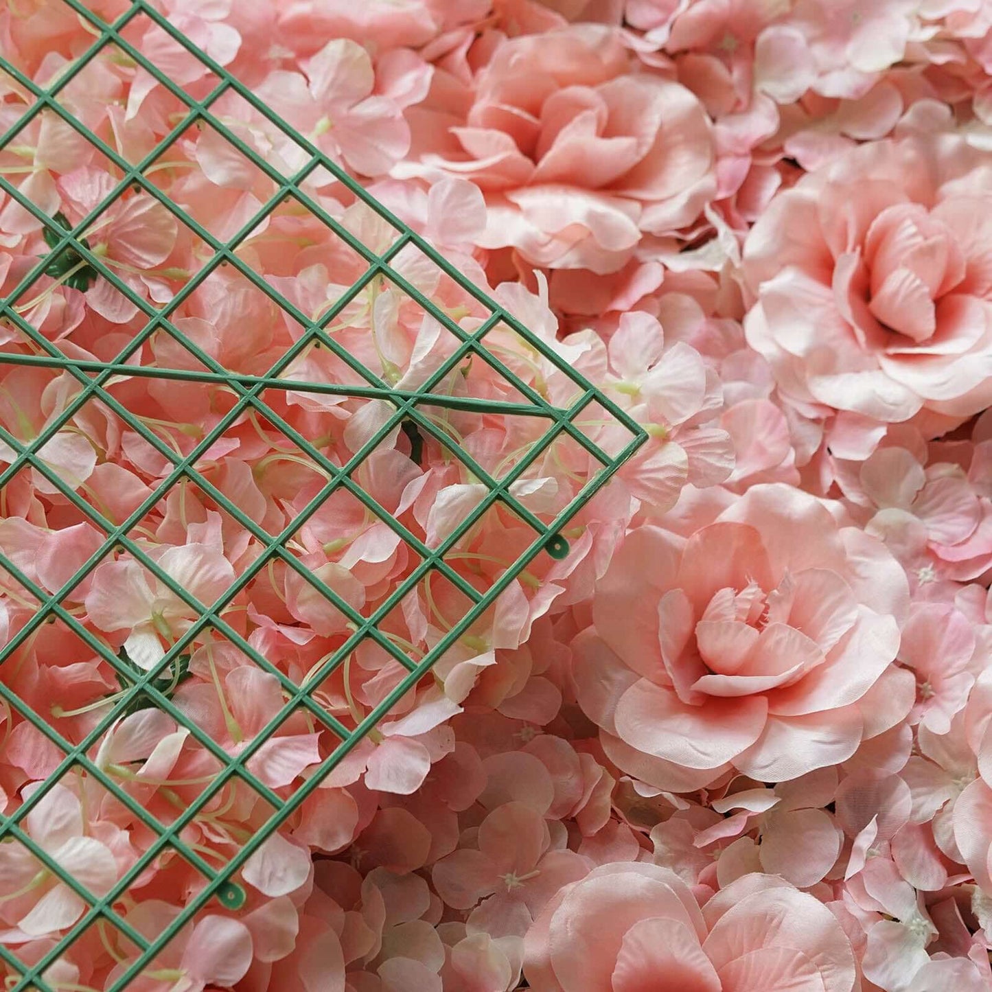 11 Sq ft. Blush and Cream 3D Silk Rose and Hydrangea Flower Wall Mat Backdrop - 4 Artificial Panels