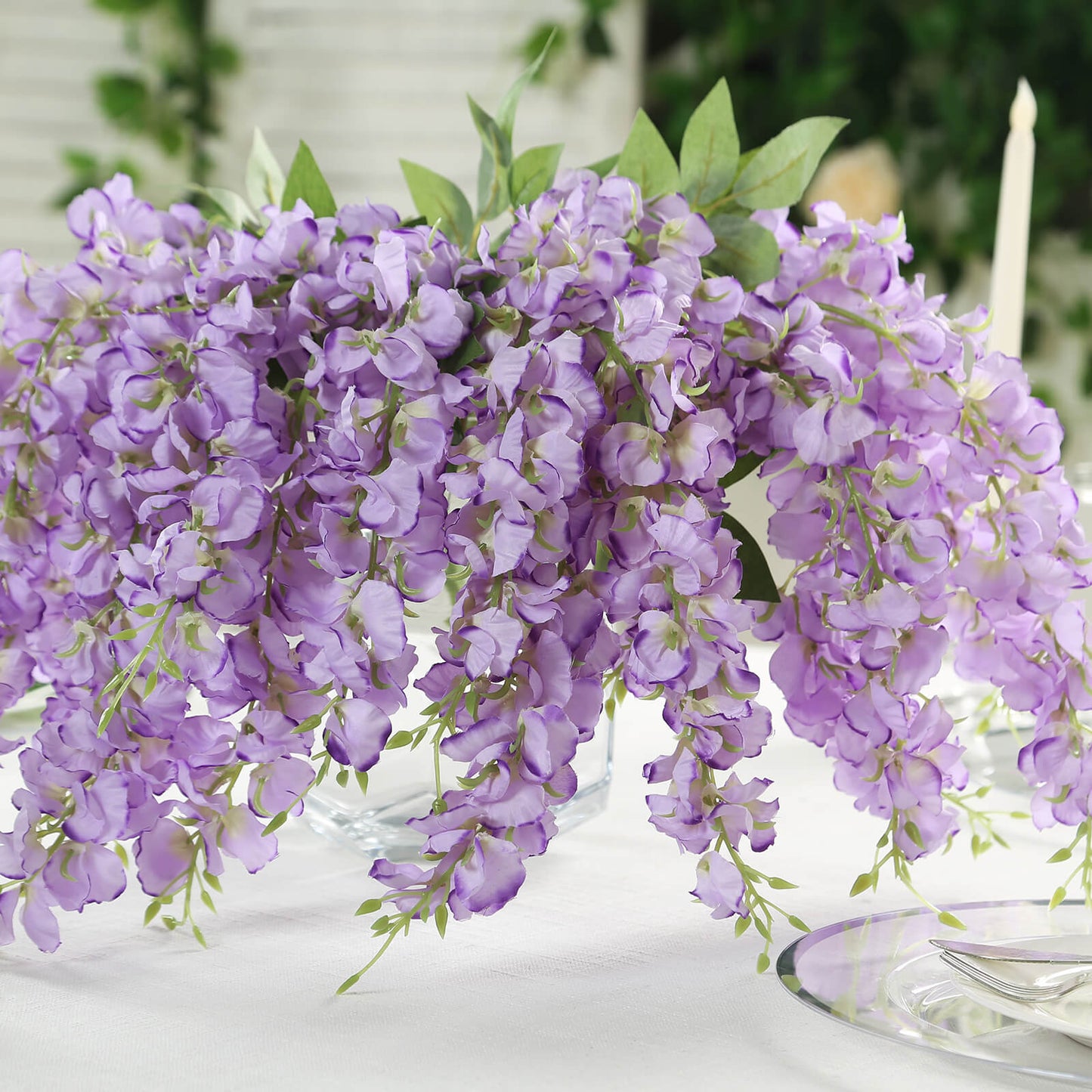 6 Pack Purple Silk Wisteria Vines Hanging Plants, Long Artificial Flowers Bushes - 4 Full Strands in 1 Bush - 21"