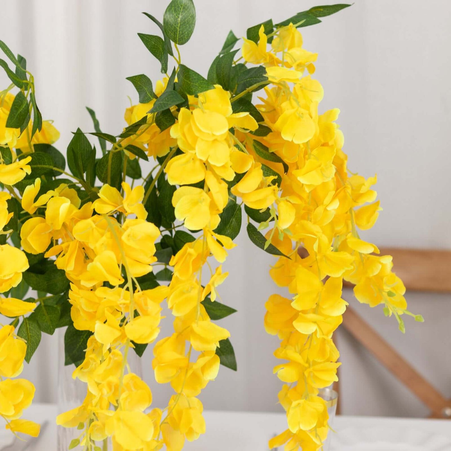 5 Pack 44" Silk Hanging Wisteria Flower Garland Vines in Yellow, 3 Strands in 1 Bush