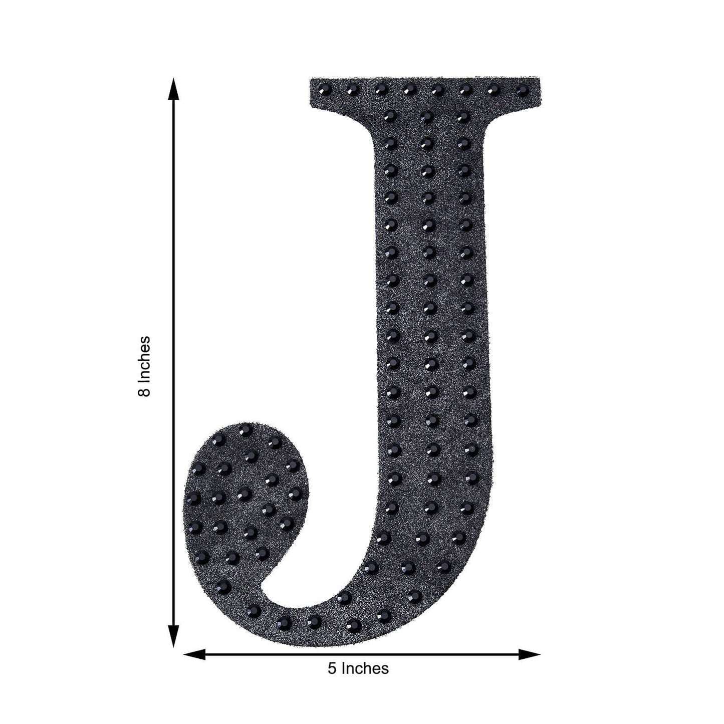 Decorative Rhinestone Alphabet "J" Letter Stickers, Glitter Adhesive Craft Letters Black DIY Sparkle Embellishments 8"