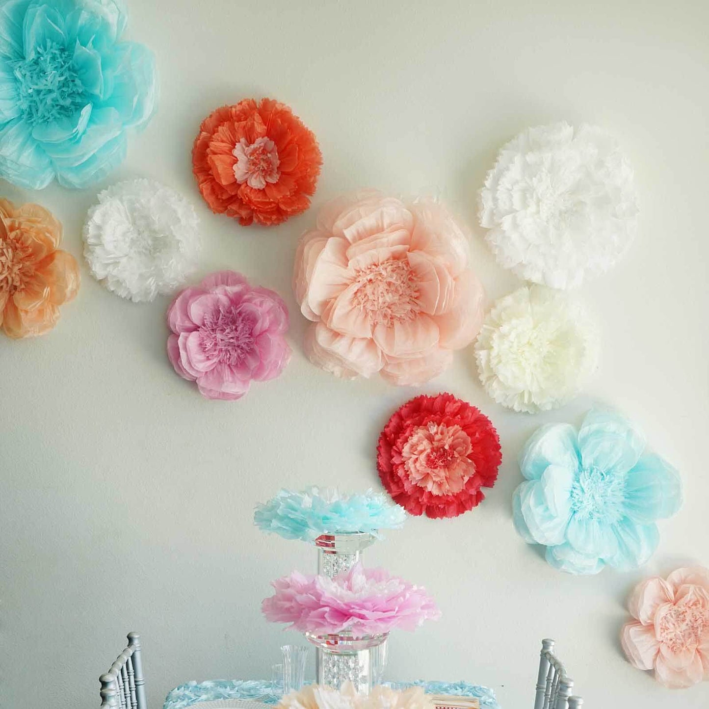 Set of 2 Light Blue Carnation 3D Wall Giant Tissue Paper Flowers - 12",16"