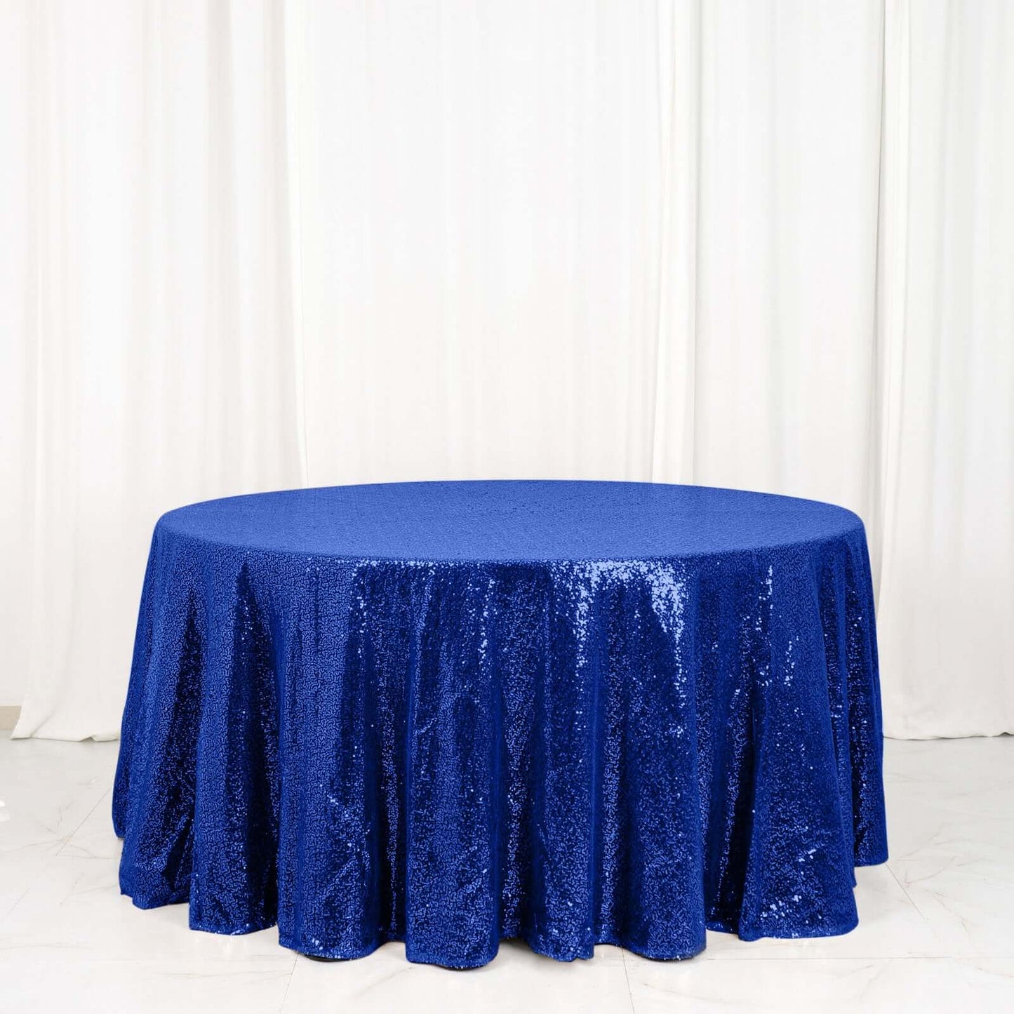 Sequin 120" Round Tablecloth Royal Blue - Seamless Glittering Table Cover