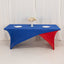 Stretch Spandex 72"x30" Rectangle Table Cover Royal Blue/Red Cross Over Design - Two-Piece Fitted Tablecloth with Elastic Foot Pockets