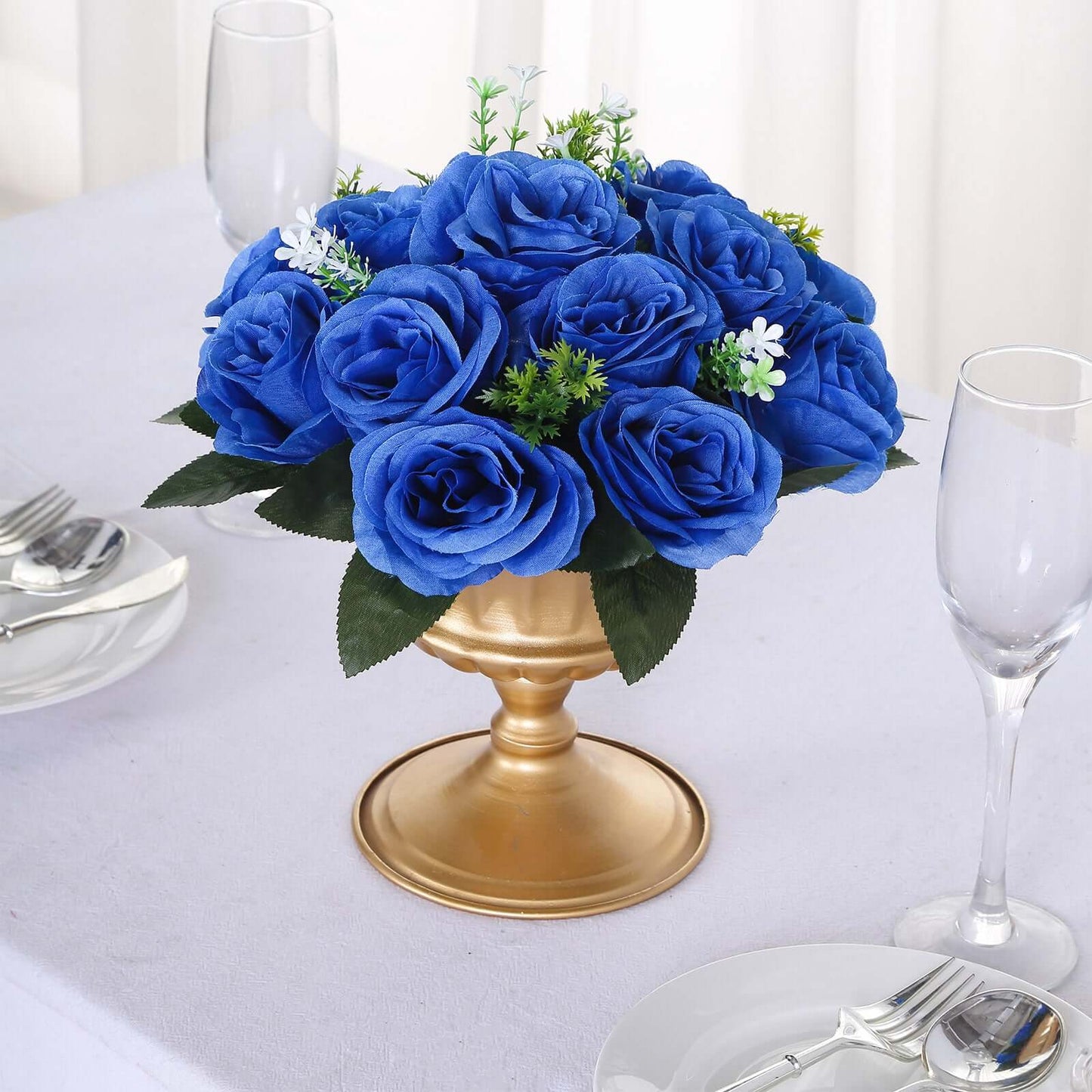 2 Pack Royal Blue Silk 15-Head Rose Flower Balls For Centerpieces - 10", Artificial Kissing Ball Floral Arrangements