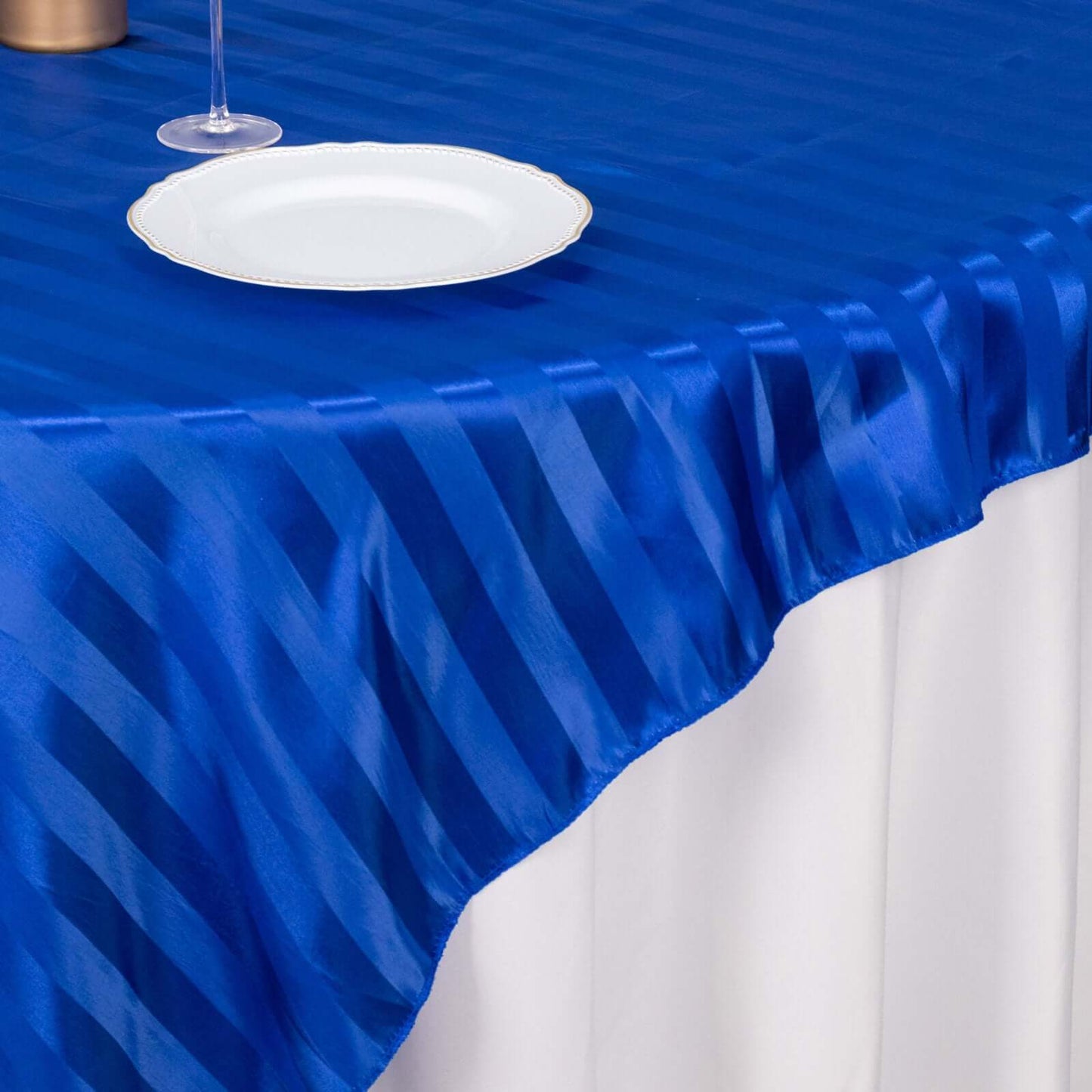 Satin 72"x72" Table Overlay Square Tablecloth Royal Blue - Stripe Table Topper