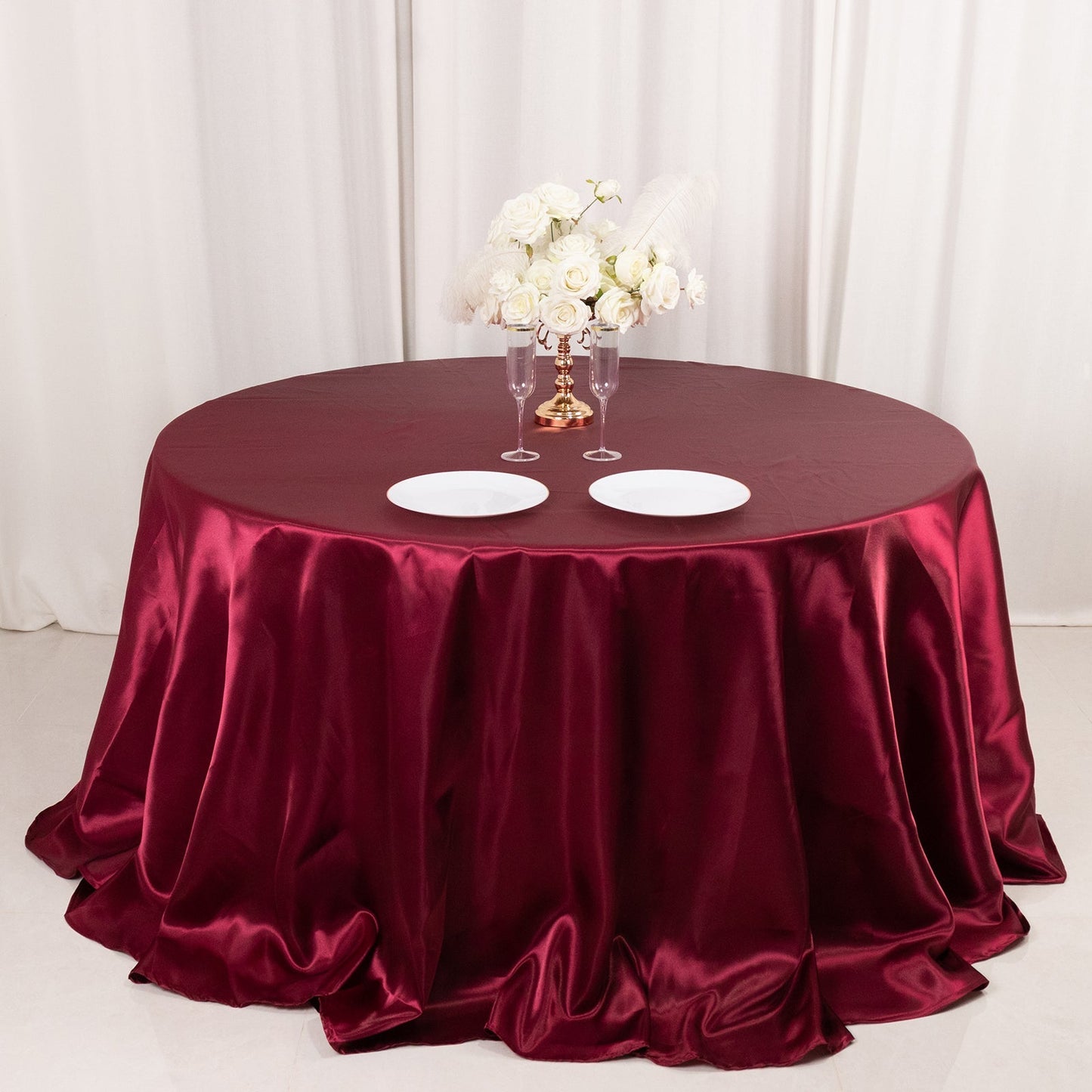 Satin 132" Round Tablecloth Burgundy - Stylish Seamless Table Cover