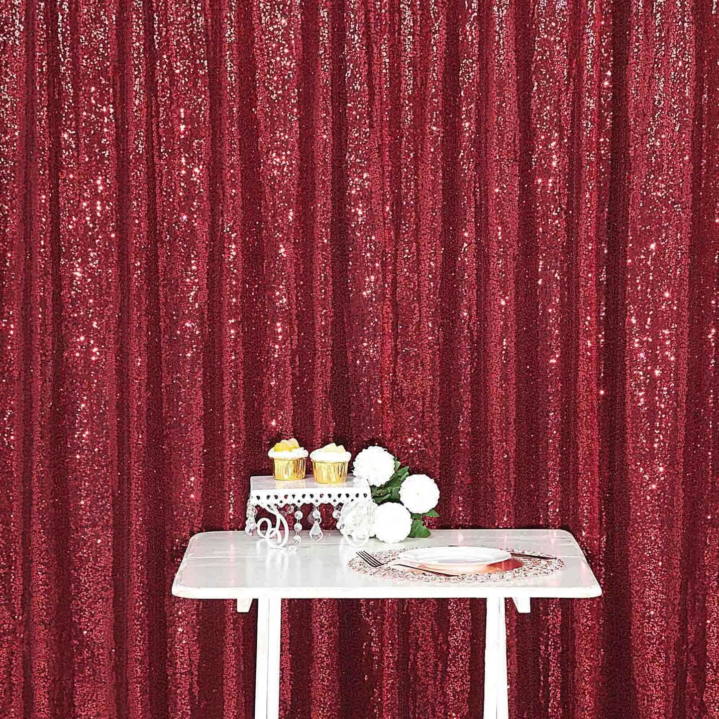 8ftx8ft Burgundy Sequin Event Curtain Drapes, Backdrop Event Panel
