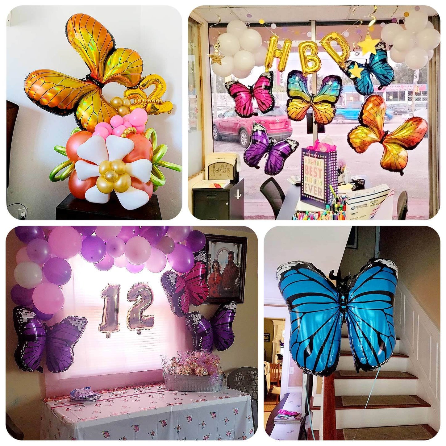 Set of 6 Assorted Butterfly Helium Foil Balloons, Fairy Tale Theme Party Supplies - 21",23",28"