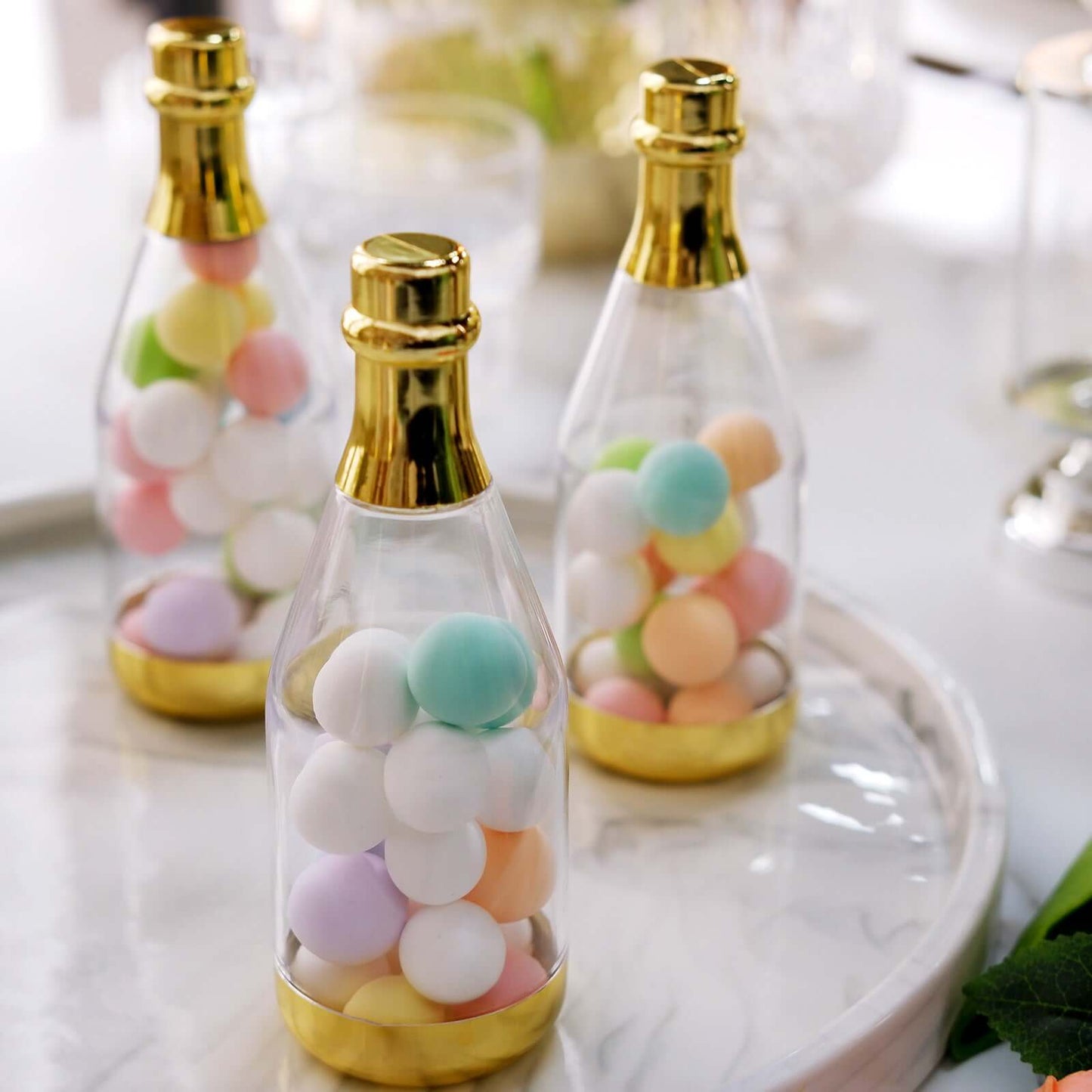 12-Pack Fillable Mini Champagne Bottle Candy Container Clear Gold - Unique Candy Treat Favor Containers 6"