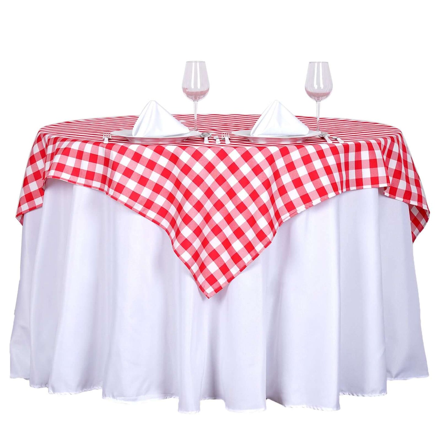 Polyester 54"x54" Square Tablecloth White/Red - Checkered Buffalo Plaid Design for Casual Table Settings