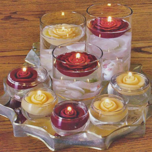 4-Pack Floating Candles Rose Flower Design Gold - Wedding Vase Fillers for Events 2.5"