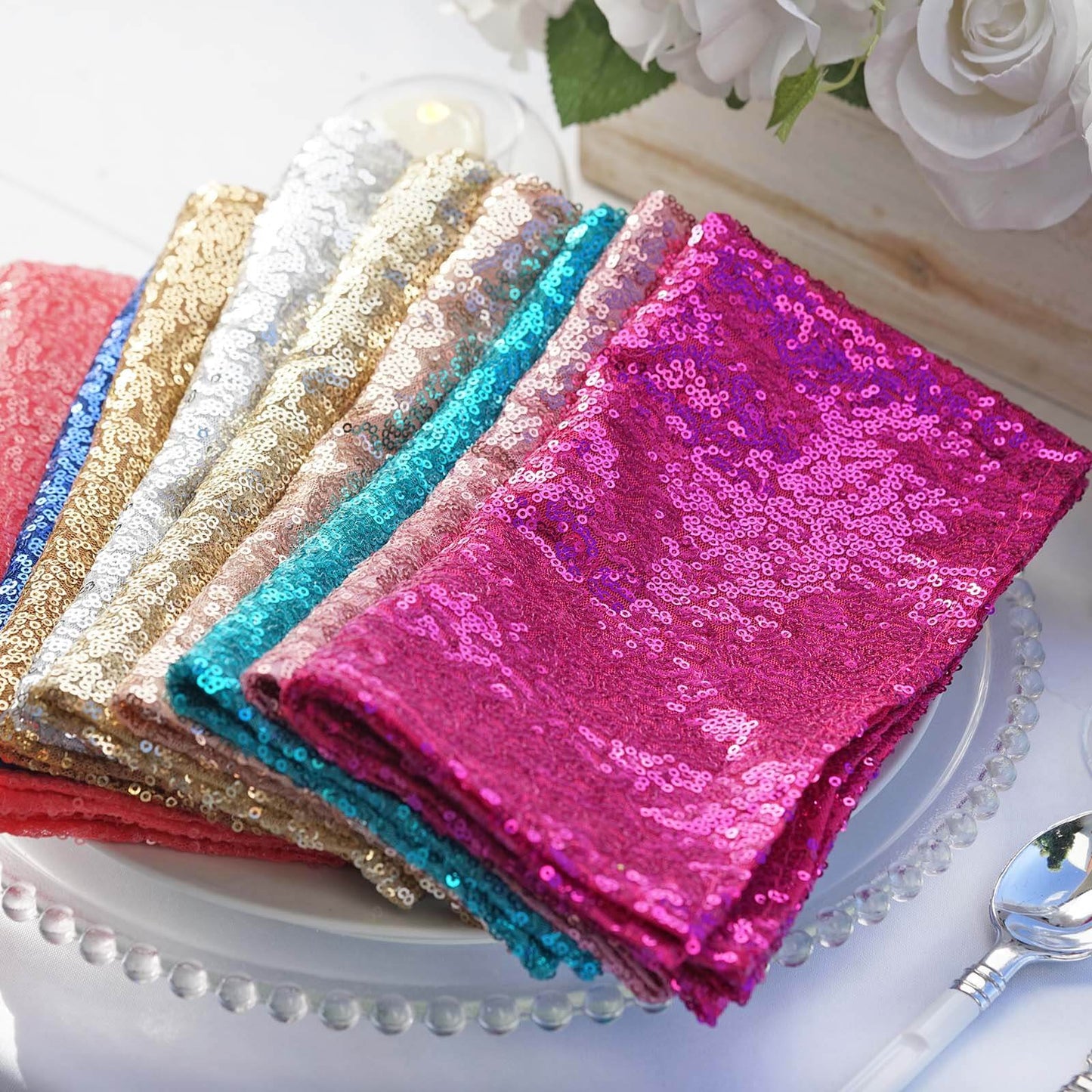 Sequin 20"x20" Napkin Champagne - Shimmering Dinner Napkin