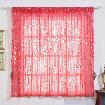 2 Pack Coral Big Payette Sequin Curtains With Rod Pocket Window Treatment Panels - 52"x64" - Clearance SALE