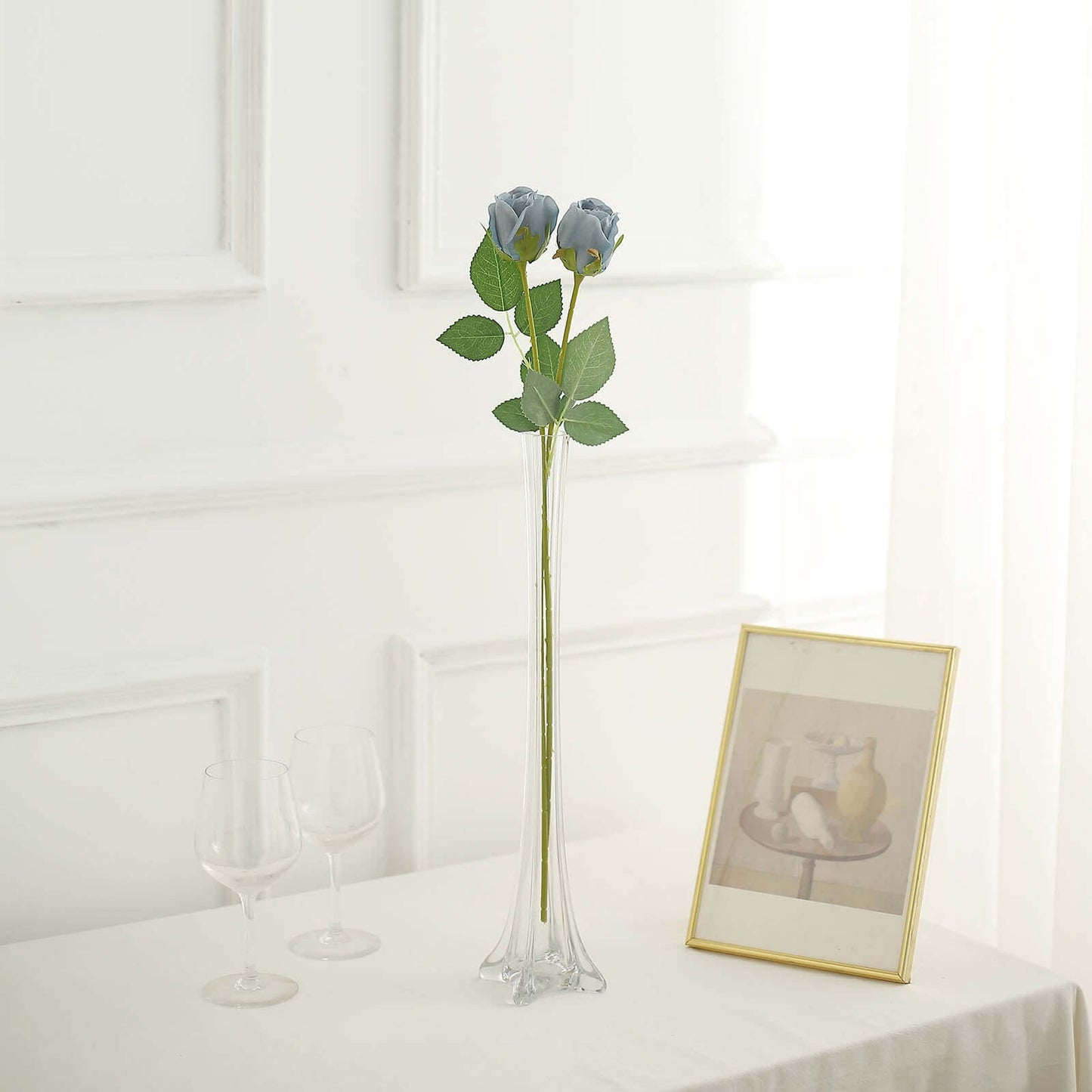 31" 24Pcs Dusty Blue Long Stem Artificial Silk Roses Flowers