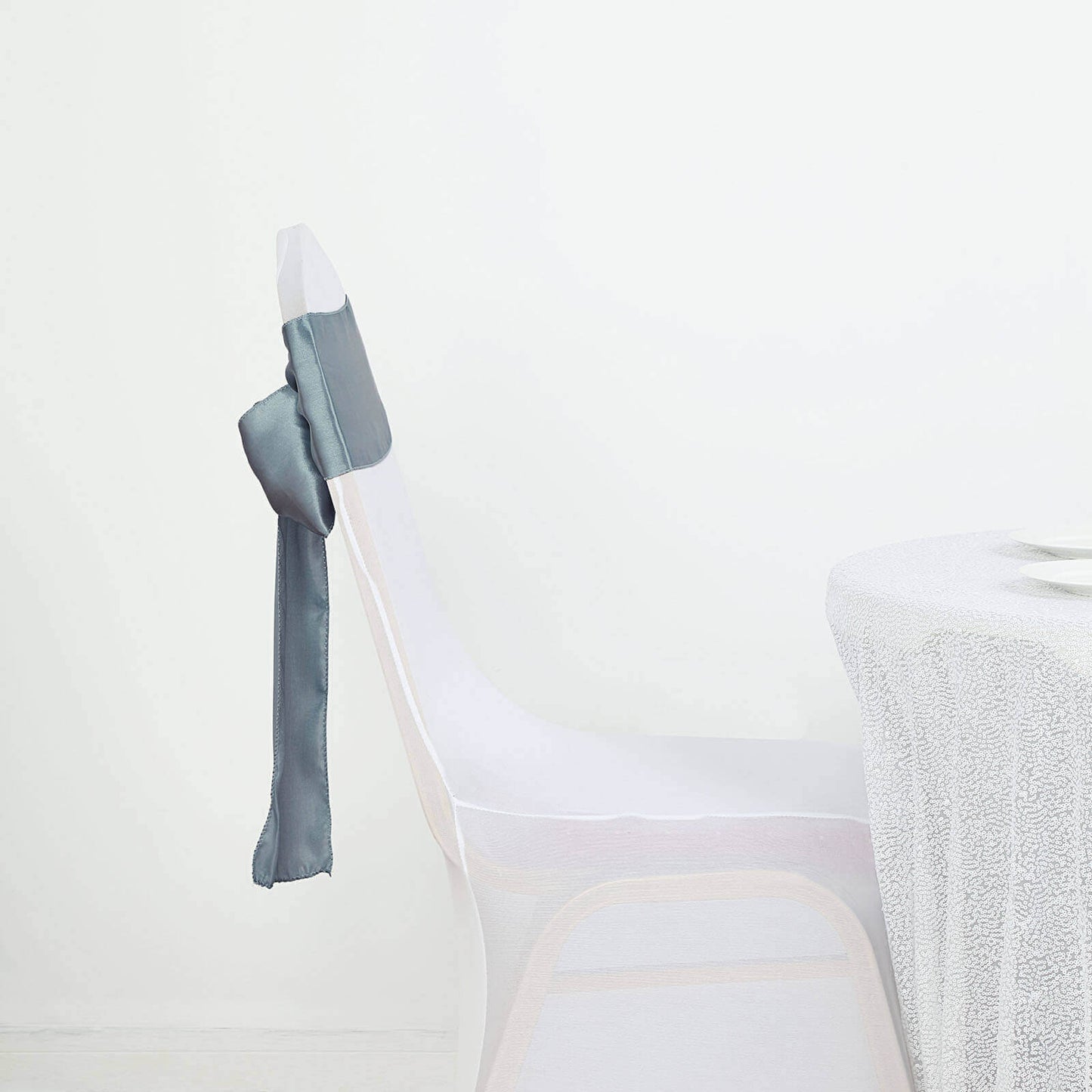5 Pack Satin Chair Sashes Dusty Blue - Durable Chair Bows with Shiny Finish 6"x106"