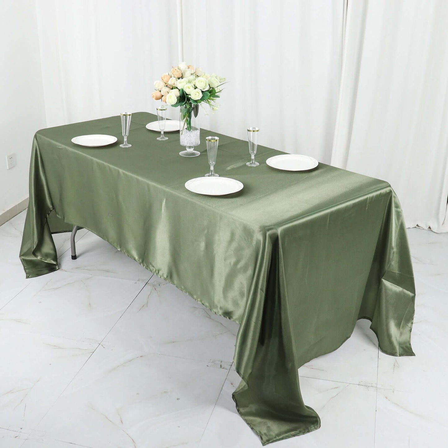 Satin Rectangular 60"x126" Tablecloth Dusty Sage Green - Smooth and Lustrous Table Cover