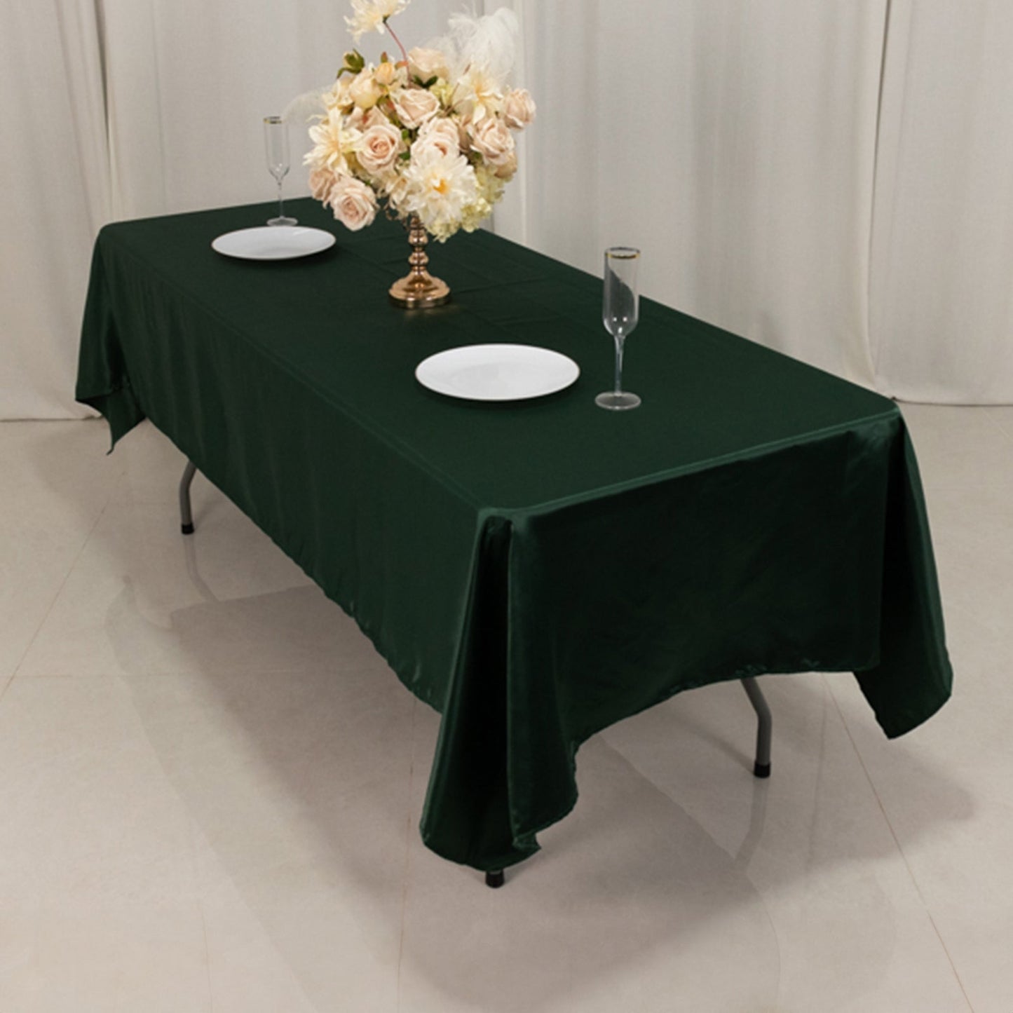 Lamour Satin 60"x102" Rectangle Tablecloth Hunter Emerald Green - Durable & Silky Soft Feel Table