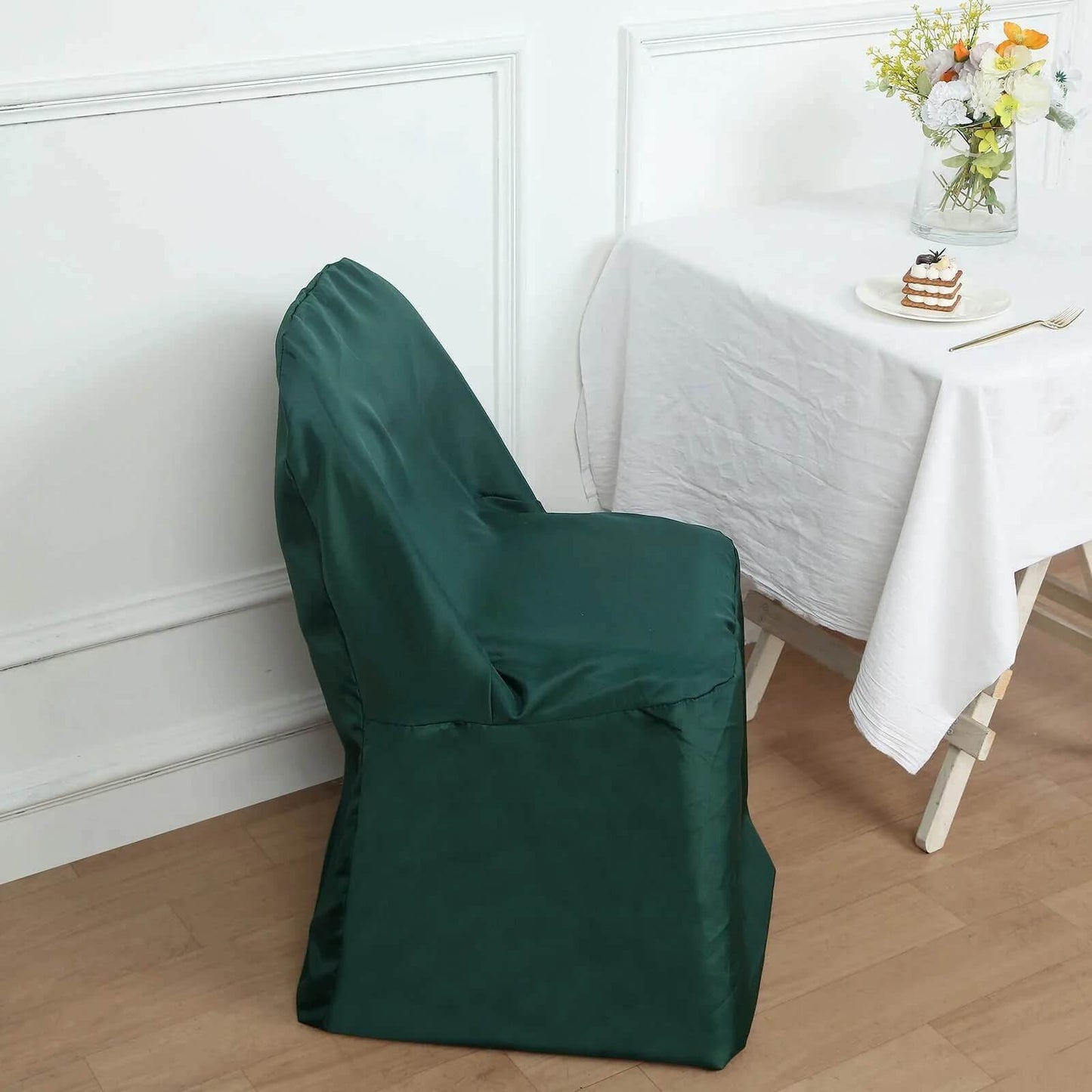 10 Pack Polyester Chair Covers for Folding Chairs Hunter Emerald Green - Wrinkle-Free Stain-Resistant Slip-On Slipcovers