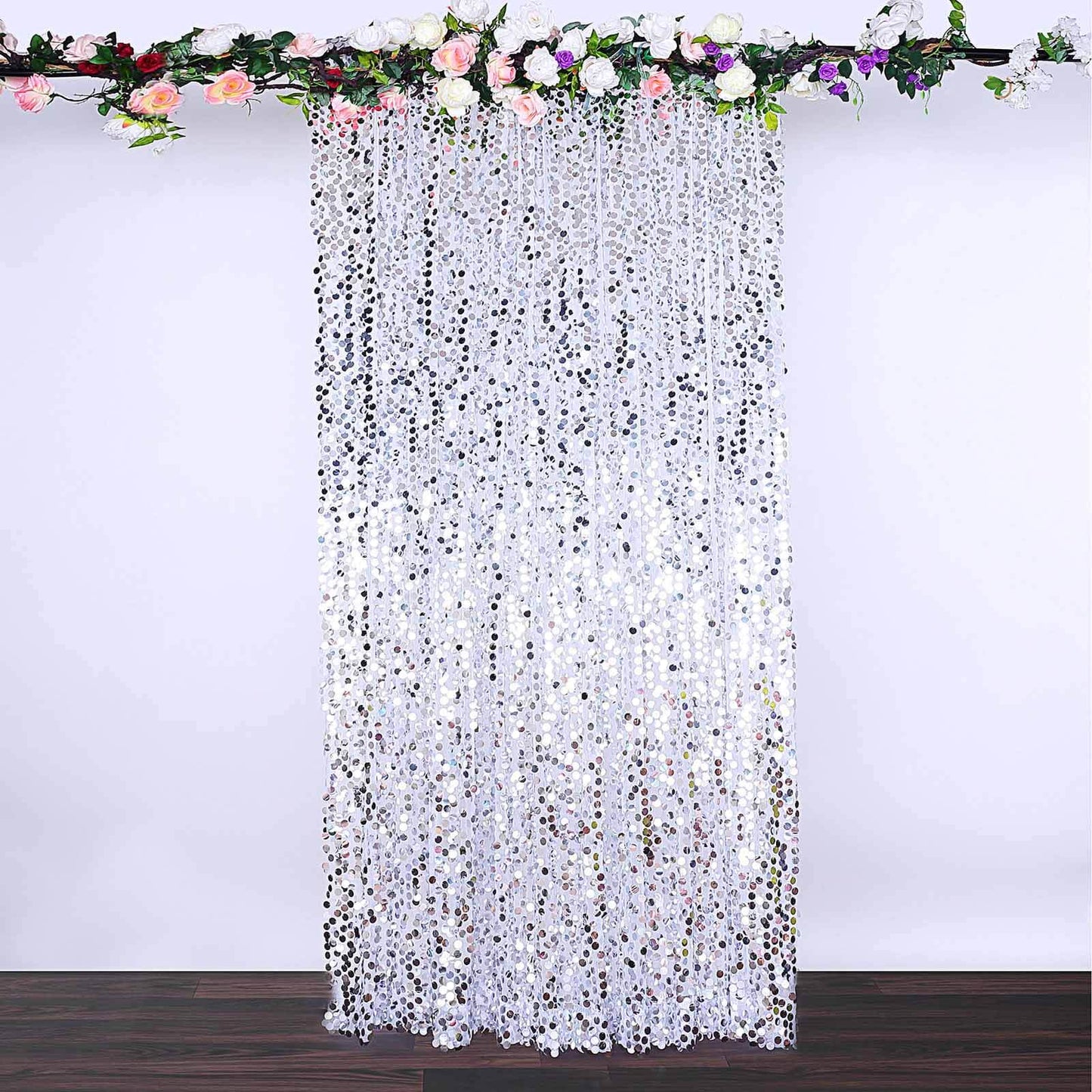 8ftx8ft Silver Big Payette Sequin Event Curtain Drapes, Backdrop Event Panel