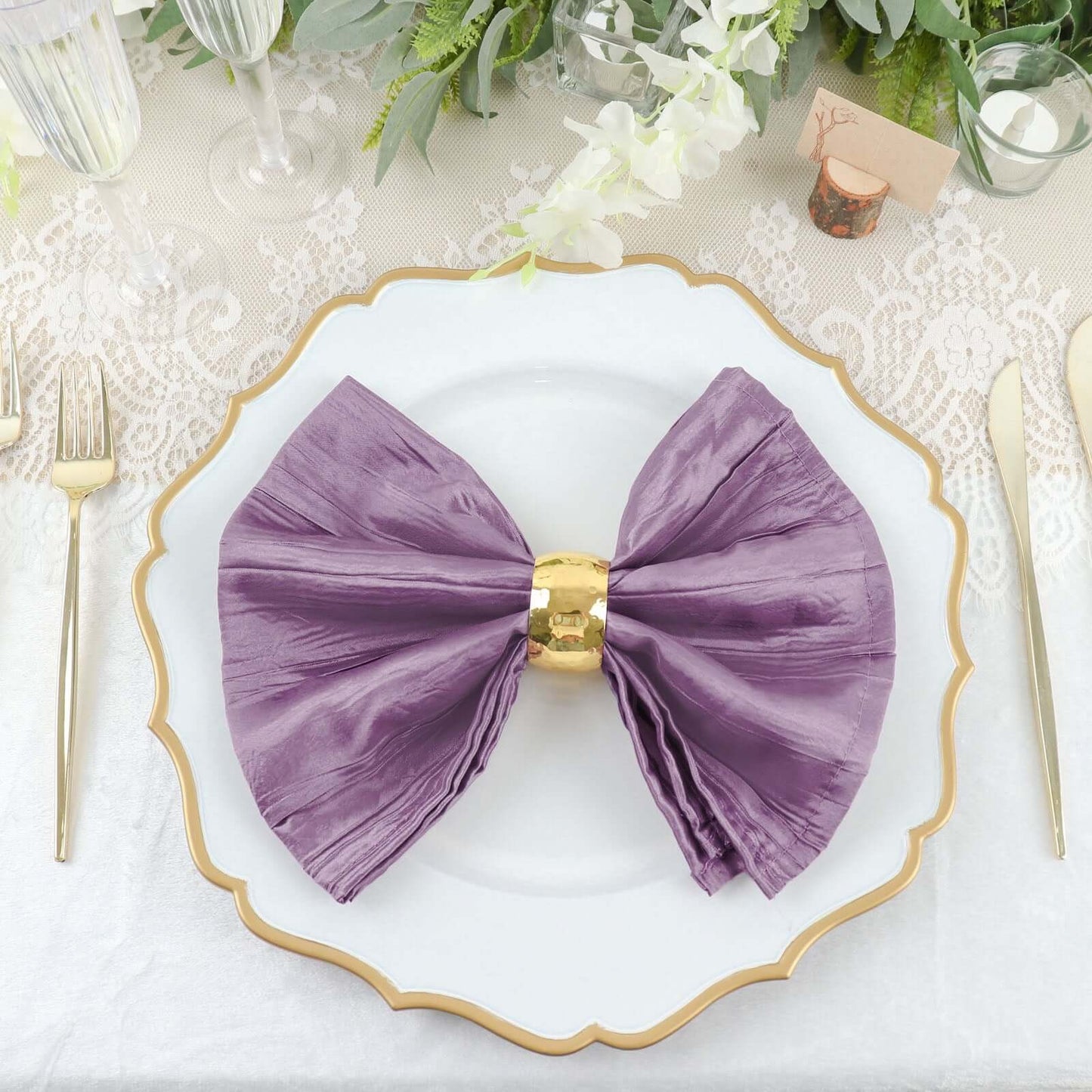 5 Pack Taffeta 20"x20" Napkins Violet Amethyst - Accordion Crinkle Dinner Napkins