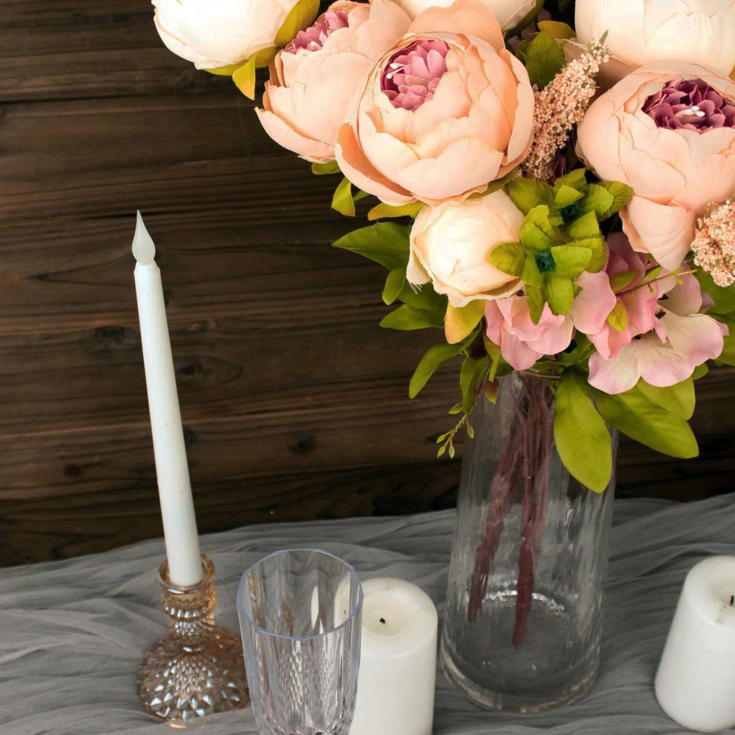 2 Pack 19" Cream Blush Artificial Peony Flower Wedding Bouquets, Faux Silk Flower Arrangements