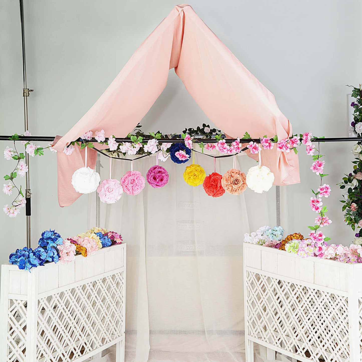 2 Pack 7" Cream Artificial Silk Rose Kissing Ball, Faux Flower Ball