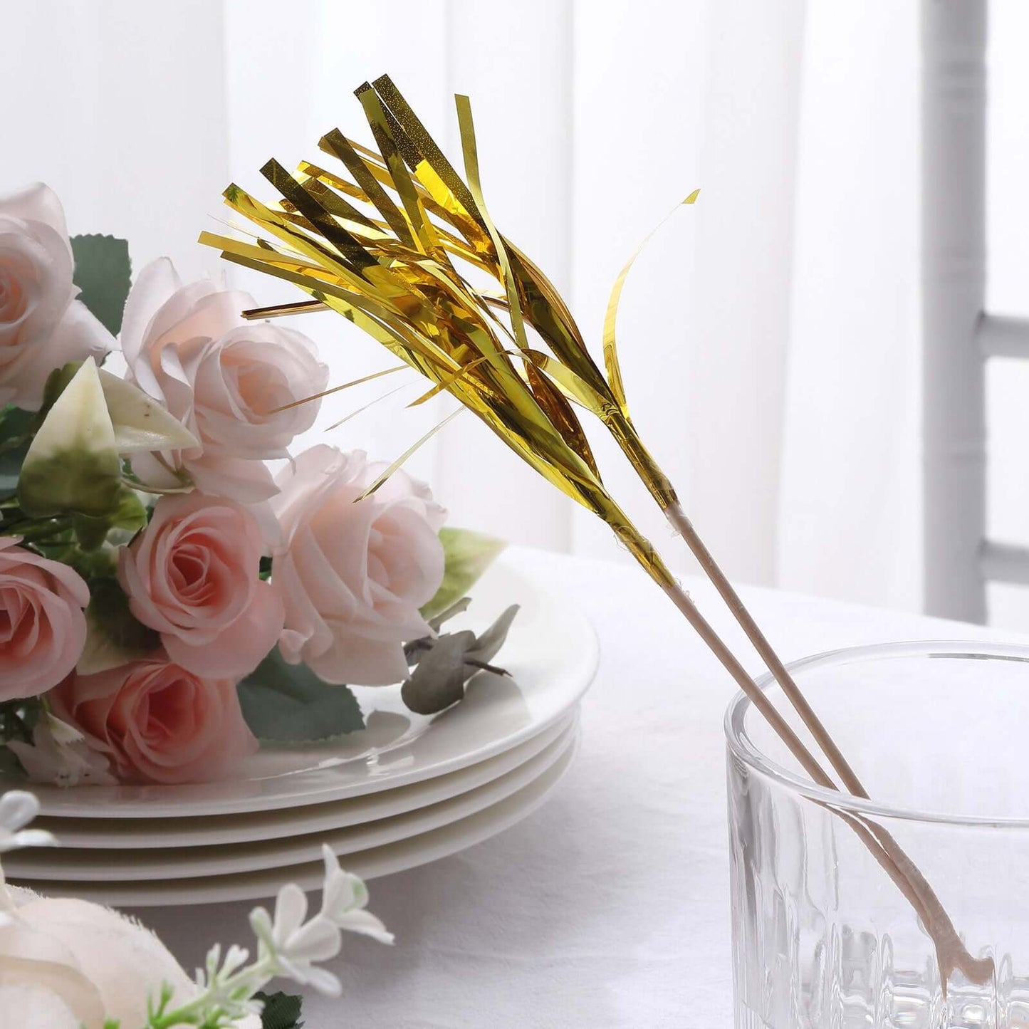 100-Pack Bamboo Cocktail Sticks Firework Cupcake Toppers Gold - Festive Foil Frills Food Picks 9"