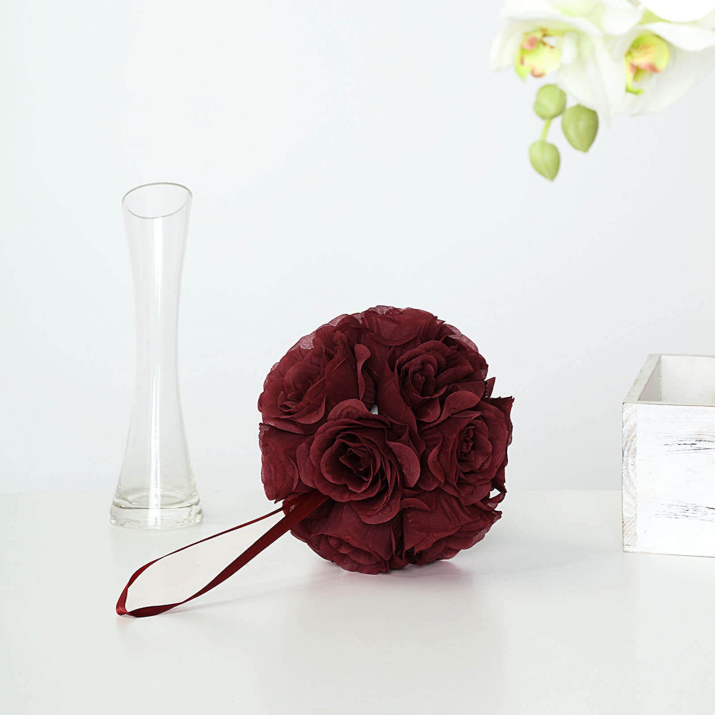 2 Pack 7" Burgundy Artificial Silk Rose Kissing Ball, Flower Ball
