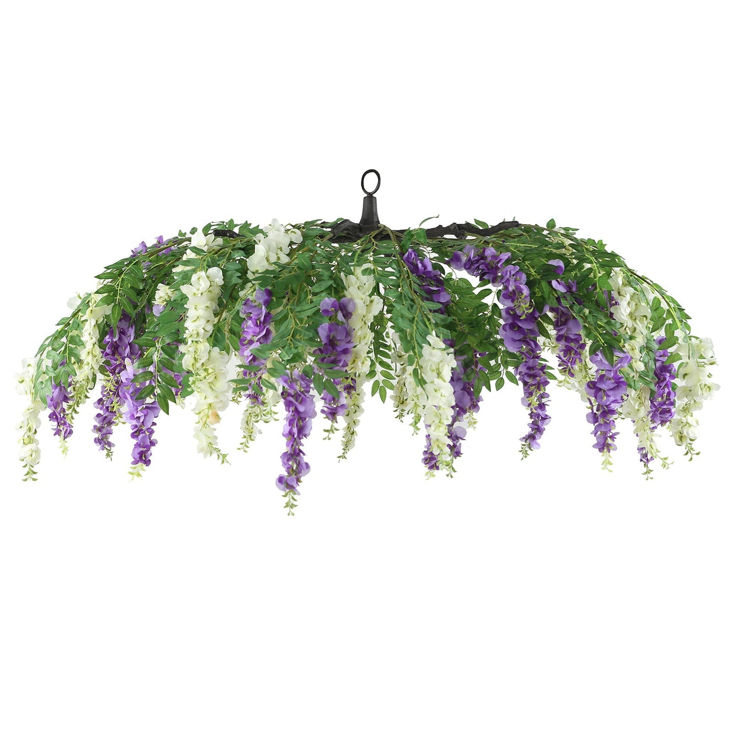 55" Cream Purple Artificial Silk Wisteria Vine Round Hanging Canopy, Draping Garland Flower Chandelier With Interchangeable Branches